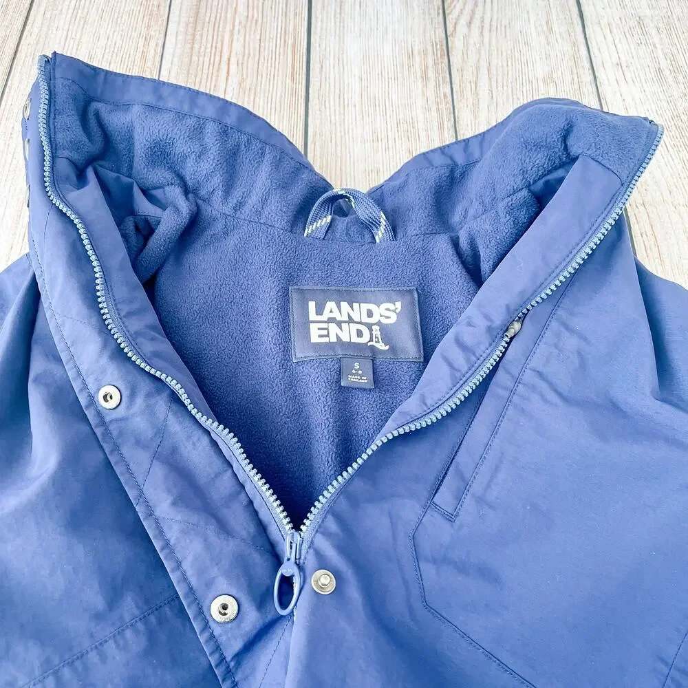 Lands’ End Men’s Small Squall Jacket Blue Waterproof Windproof Fleece Lined NWOT